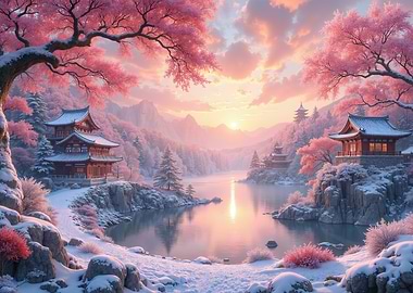 Winter Cherry Blossom Japanese Landscape