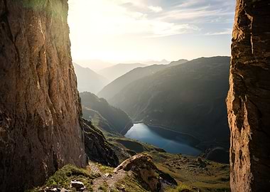 Mountain Lake View from Rocky Outcrop