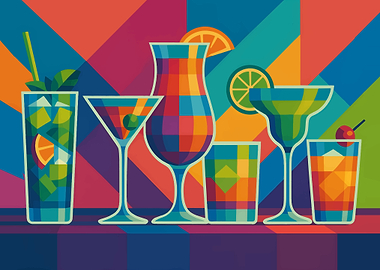 Colorful Cocktail Drinks Illustration