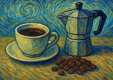 Coffee Still Life Van Gogh Style