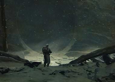 WWI Soldier in Snowy Landscape