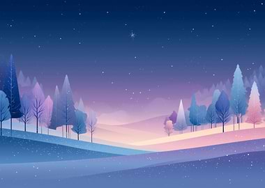 Winter Landscape with Trees and Stars