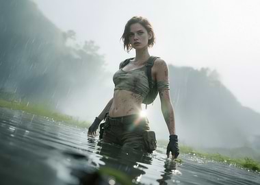 Fearless Girl in Jungle River, Adventure Outfit