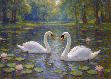 Swans in a pond painting