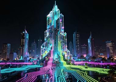 Cyberpunk Cityscape with Neon Architecture