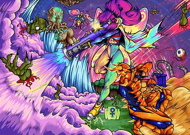 Fantasy Battle Scene with Female Warrior