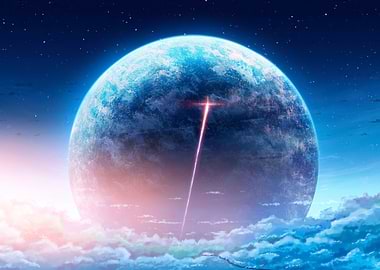 Fantasy Planet with Beam of Light