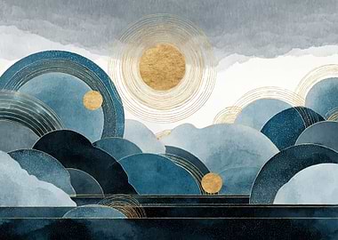 Abstract Blue and Gold Landscape Art