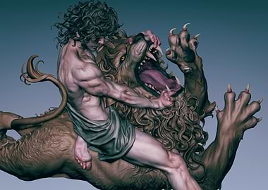 Man Riding a Lion Sculpture