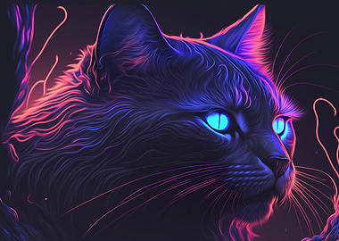 Neon Kitty Cat Portrait