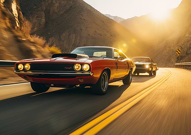 Classic Muscle Cars on Road