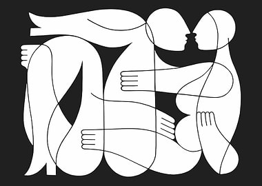 Abstract Couple Embrace Black and White