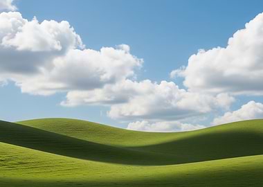 Rolling Green Hills Under Cloudy Sky
