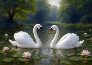 Two Swans in a Pond