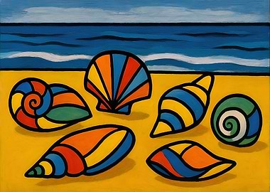 Colorful Seashells on Beach Painting