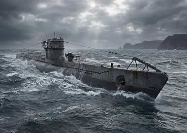 Submarine in Stormy Seas