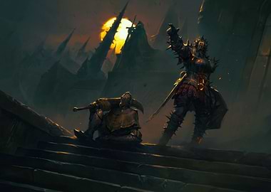 Dark Fantasy Knights on Stone Steps