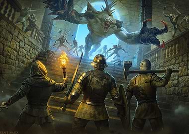 Fantasy Battle in Stone Dungeon