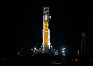 Artemis 2 Space Launch System at Night