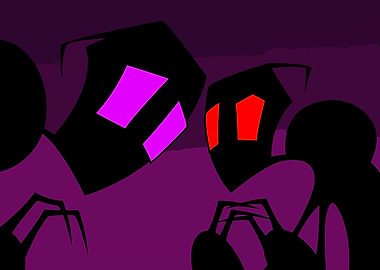 Dark Cartoon Characters with Glowing Eyes