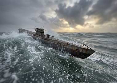 Submarine in rough sea
