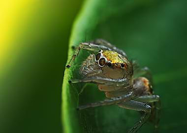 Jumping Spider on Green Leaf