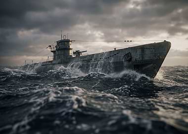 Submarine in rough seas