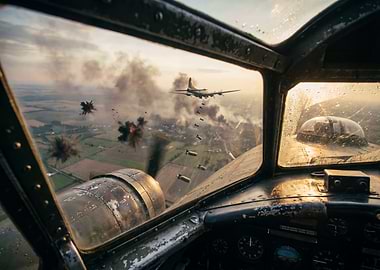 World War II Bomber Cockpit View