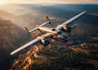 Vintage Airplane Flying Over Canyon