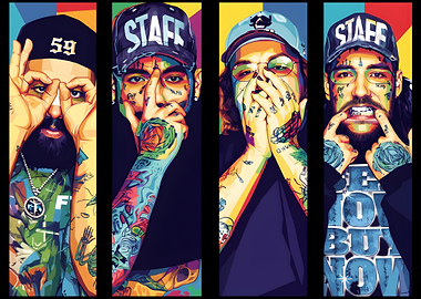 Four Portraits with Tattoos and Caps