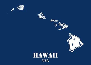 Hawaii USA State Minimalist White Topographic Contour Relief Map featuring terrain on navy blue background
