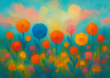 Colorful Floral Field Painting