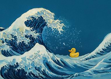 Rubber Duck on The Great Wave