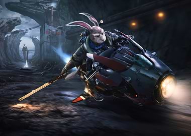 Rabbit Rider on Futuristic Vehicle