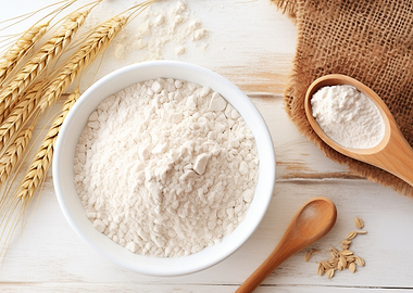 Flour in Bowl Wheat Stalks