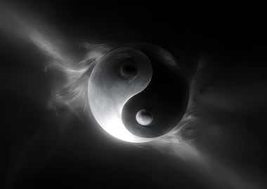 Yin Yang Symbol with Celestial Orbs