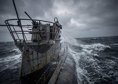 Submarine in Stormy Seas