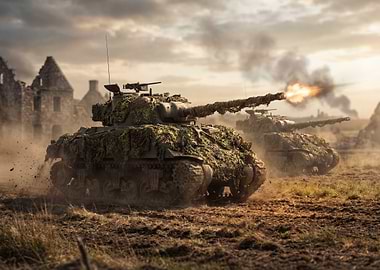 Camouflaged Tanks in Action