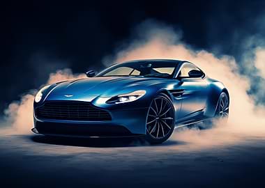 Blue Aston Martin in Smoke