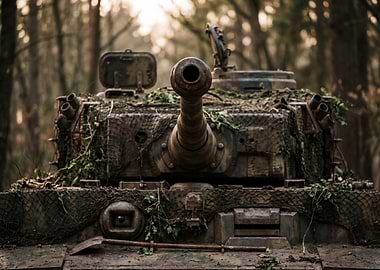 Camouflaged Tank in Forest