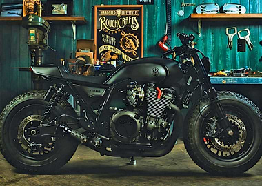 Custom Yamaha Motorcycle in Workshop