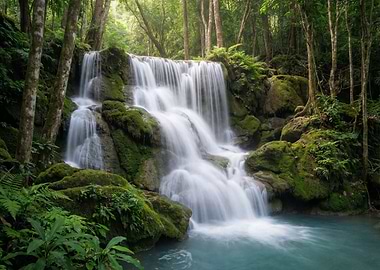 Waterfall in Lush Green Forest