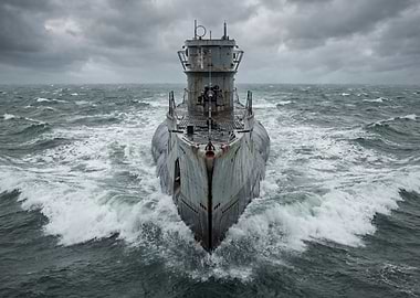 Submarine in rough sea