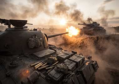 Tank Battle at Sunset