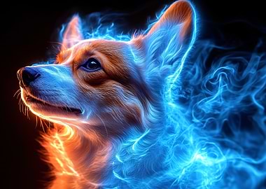 Corgi Dog with Blue Energy Aura