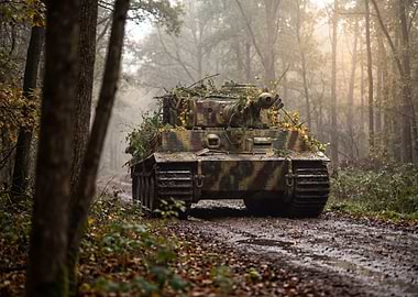 Camouflaged Tank in Forest