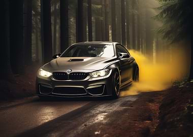 BMW M4 drifting in forest