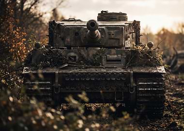 Camouflaged Tank in Autumnal Setting