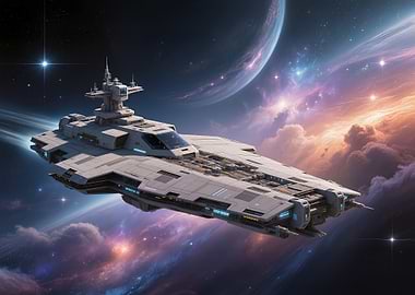 Futuristic Spaceship in Nebula