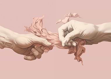 Hands and Fabric on Pink